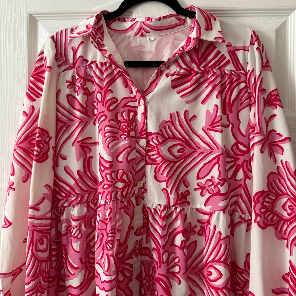 Pink and White Print Floral Dress - Picture 3 of 4